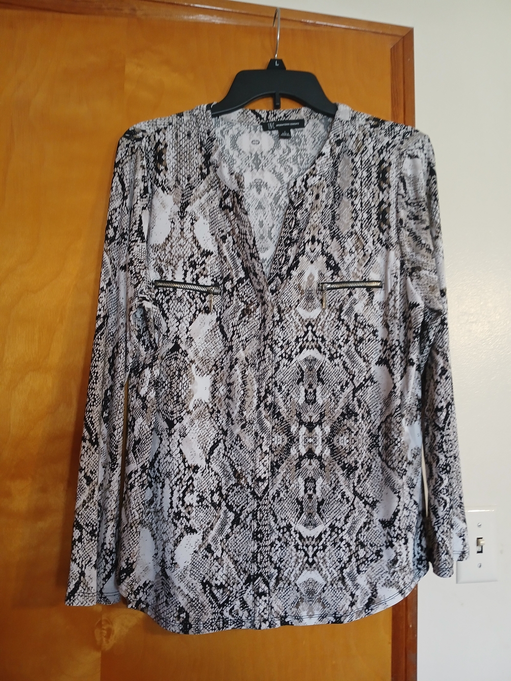 INC International Concepts Snake-Print V-Neck Blouse - Black & White